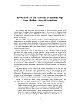 Sir Walter Scott and the Sword Dance from Papa Stour, Shetland: Some Observations1