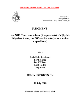 Respondents) V Y (By His Litigation Friend, the Official Solicitor) and Another (Appellants