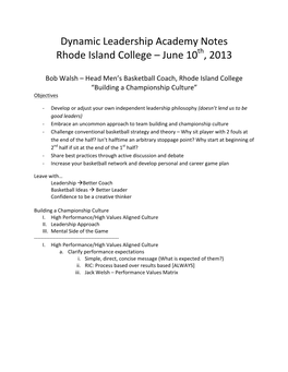 Dynamic Leadership Academy Notes Rhode Island College – June 10Th, 2013