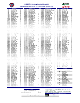 2015 ESPN Fantasy Football Draft Kit Standard PPR League Top 300 Cheat Sheet by Mike Clay