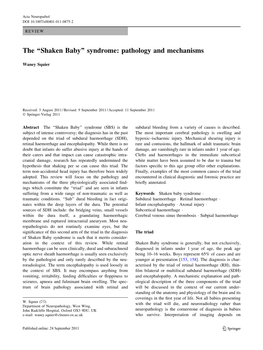 The ''Shaken Baby'' Syndrome: Pathology and Mechanisms