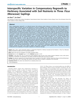 Interspecific Variation in Compensatory Regrowth to Herbivory Associated with Soil Nutrients in Three Ficus (Moraceae) Saplings