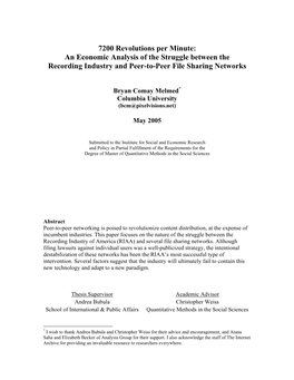 7200 Revolutions Per Minute: an Economic Analysis of the Struggle Between the Recording Industry and Peer-To-Peer File Sharing Networks