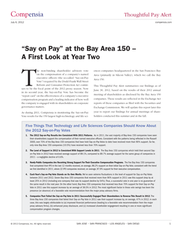 Compensia “Say on Pay” at the Bay Area 150 – a First Look at Year