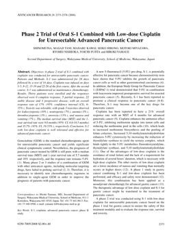 Phase 2 Trial of Oral S-1 Combined with Low-Dose Cisplatin For