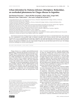 Urban Infestation by Triatoma Infestans (Hemiptera: Reduviidae), an Overlooked Phenomena for Chagas Disease in Argentina