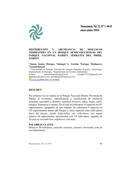 Distribución Y Abundancia De Moluscos Terrestres En Un Bosque Semicaducifolio Del Parque Nacional Darién, Serranía Del Pirre, Darién