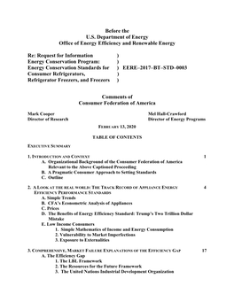 Request for Information ) Energy Cons