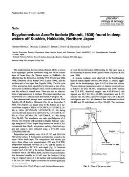 Scyphomedusa Aurelia Limbata (Brandt, 1838) Found in Deep Waters Off Kushiro, Hokkaido, Northern Japan