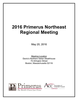 2016 Primerus Northeast Regional Meeting Printed Materials
