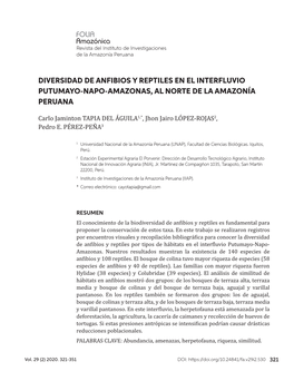 Diversidad De Anfibios Y Reptiles En El Interfluvio Putumayo-Napo-Amazonas, Al Norte De La Amazonía Peruana