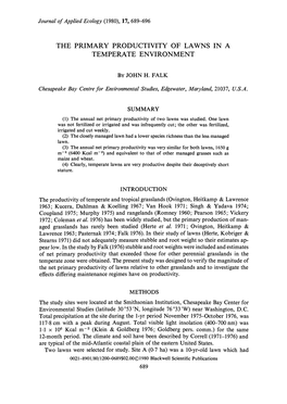 The Primary Productivity of Lawns in a Temperate Environment