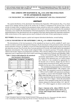 THE ATHENS 1999 MAINSHOCK (Mw=5.9) and the EVOLUTION of ITS AFTERSHOCK SEQUENCE C.B