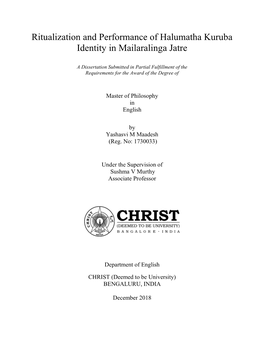 Ritualization and Performance of Halumatha Kuruba Identity in Mailaralinga Jatre