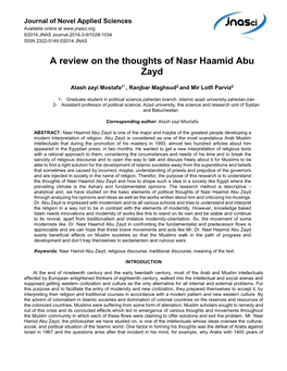 A Review on the Thoughts of Nasr Haamid Abu Zayd