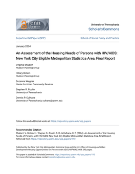 An Assessment of the Housing Needs of Persons with HIV/AIDS: New York City Eligible Metropolitan Statistica Area, Final Report