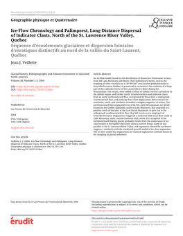 Ice-Flow Chronology and Palimpsest, Long-Distance Dispersal of Indicator Clasts, North of the St. Lawrence River Valley, Quebec