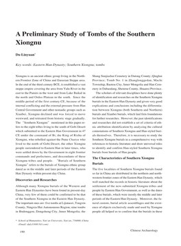 A Preliminary Study of Tombs of the Southern Xiongnu