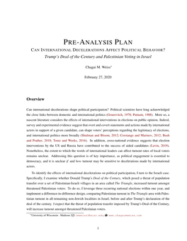 PRE-ANALYSIS PLAN CAN INTERNATIONAL DECELERATIONS AFFECT POLITICAL BEHAVIOR? Trump’S Deal of the Century and Palestinian Voting in Israel