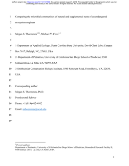 1 Comparing the Microbial Communities of Natural and Supplemental Nests of an Endangered