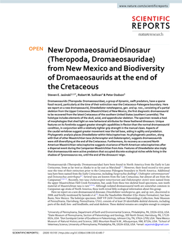 New Dromaeosaurid Dinosaur (Theropoda, Dromaeosauridae) from New Mexico and Biodiversity of Dromaeosaurids at the End of the Cretaceous Steven E