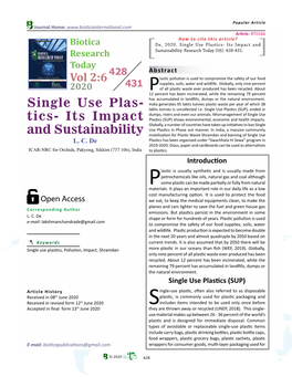 Single Use Plas- Tics- Its Impact and Sustainability