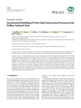 Geochemical Modeling of Water-Rock Interaction Processes in the Pollino National Park