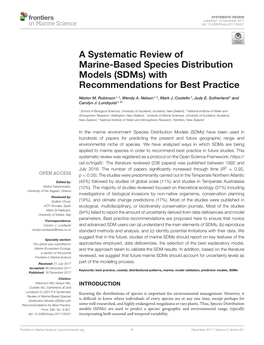 A Systematic Review of Marine-Based Species Distribution Models (Sdms) with Recommendations for Best Practice