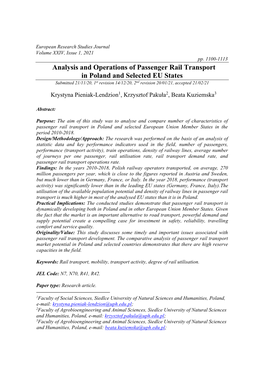 Analysis and Operations of Passenger Rail Transport in Poland And