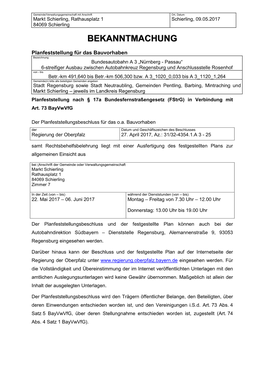 Planfeststellungsverfahren a 3-Bekanntmachung