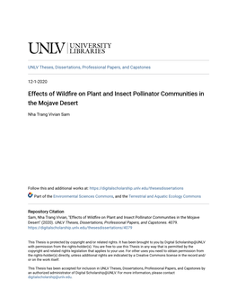 Effects of Wildfire on Plant and Insect Pollinator Communities in the Mojave Desert