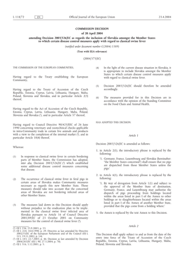 COMMISSION DECISION of 20 April 2004 Amending Decision 2003/526