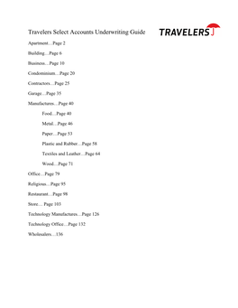 Travelers Select Accounts Underwriting Guide
