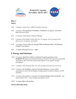 HAQAST3 Agenda November 28-29, 2017 Day 1 Intro I. Energy And