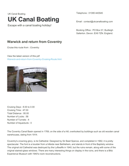 Warwick and Return from Coventry | UK Canal Boating