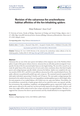 Revision of the Calcareous Fen Arachnofauna: Habitat Affinities of the Fen-Inhabiting Spiders
