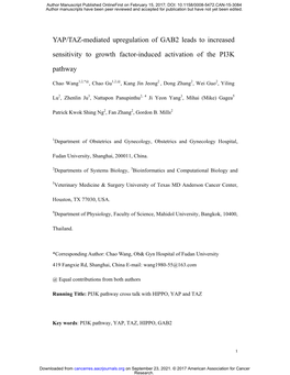 YAP/TAZ-Mediated Upregulation of GAB2 Leads to Increased Sensitivity to Growth Factor-Induced Activation of the PI3K Pathway