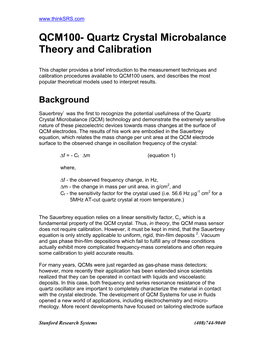 Quartz Crystal Microbalance Theory and Calibration