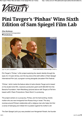 Pini Tavger's 'Pinhas' Wins 6Th Edition of Sam Spiegel Film Lab | Variety