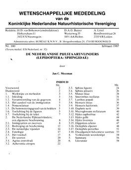 WETENSCHAPPELIJKE MEDEDELING Van De Koninklijke Nederlandse Natuurhistorische Vereniging