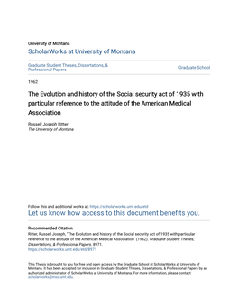 The Evolution and History of the Social Security Act of 1935 with Particular Reference to the Attitude of the American Medical Association