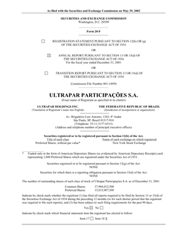 ULTRAPAR PARTICIPAÇÕES S.A. (Exact Name of Registrant As Specified in Its Charter)