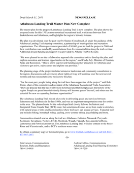 Athabasca Landing Trail Master Plan Now Complete