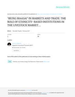 'Being Maasai' in Markets and Trade, the Role of Ethnicity-Based