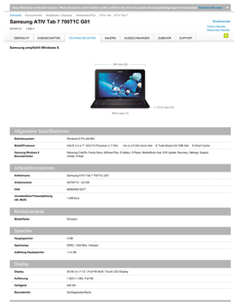 Samsung ATIV Tab 7 700T1C G01 Druckversion Online Händler