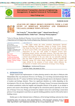 Analysis of Urban Design Elements with a Case Study at Heritage Buildings and Fisherman Villages, George Town, Penang