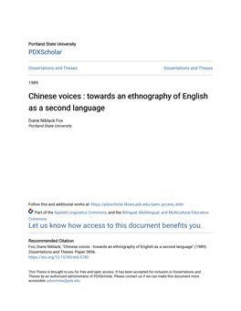 Chinese Voices : Towards an Ethnography of English As a Second Language