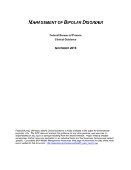 Management of Bipolar Disorder