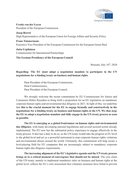 The EU Must Adopt a Negotiation Mandate to Participate in the UN Negotiations for a Binding Treaty on Business and Human Rights