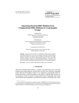 Separating Decision Diffie–Hellman from Computational Diffie–Hellman